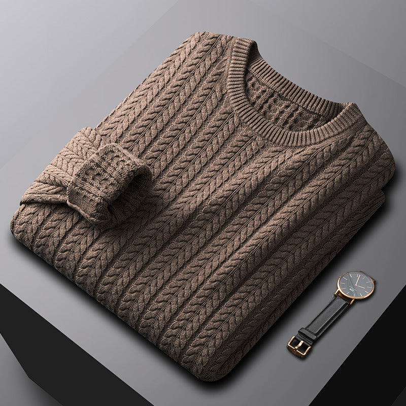Men's Thick Cotton Solid Color Sweater with Fur, Cozy and Warm for Winter