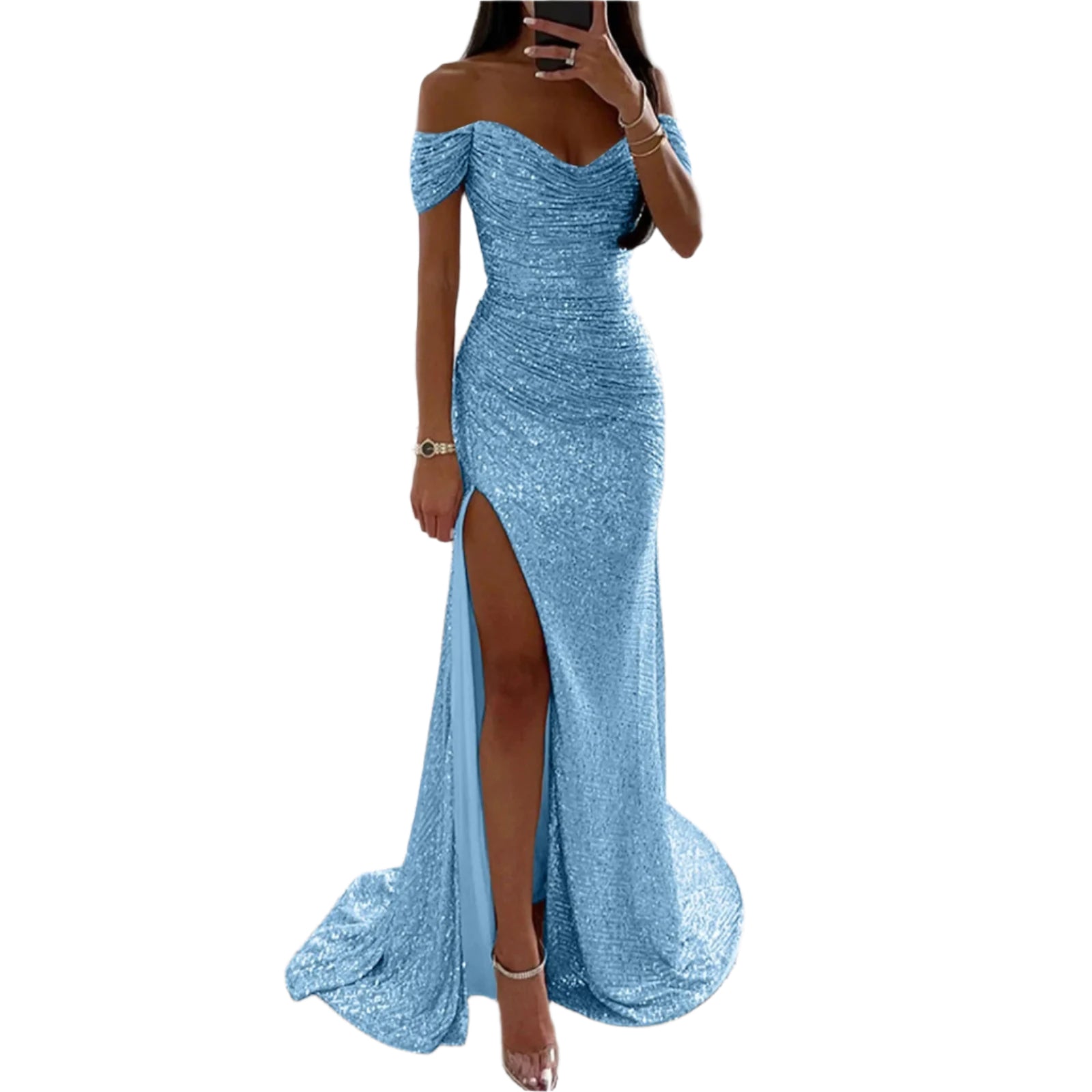 “Adeline Sparkling Slit Dress – women’s elegant evening dress with shimmering fabric and side slit for special occasions – Hot Deal Warehouse fashion”









