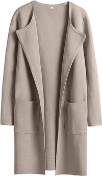 Women's Slim Fit Woolen Mid-Length Coat with Pockets and Lapel – Autumn & Winter Fashion

