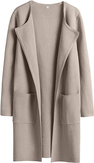 Women's Slim Fit Woolen Mid-Length Coat with Pockets and Lapel – Autumn & Winter Fashion

