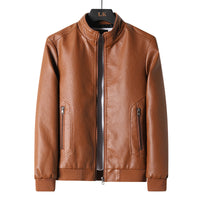 Plus Size Men's Simplicity Leather Coat – Black PU leather jacket with a sleek zipper closure, offering comfort and style for all body types.








