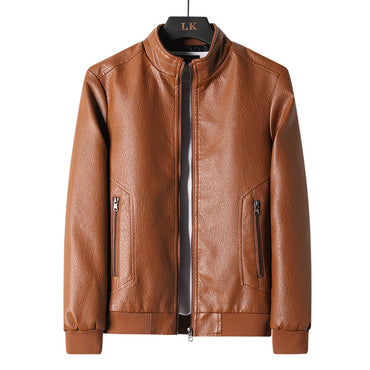 Plus Size Men's Simplicity Leather Coat – Black PU leather jacket with a sleek zipper closure, offering comfort and style for all body types.








