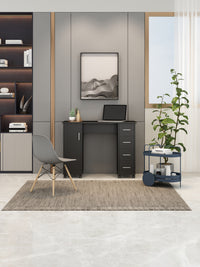 Home office computer desk with a spacious work surface and built-in drawers for storage. Features a modern design with sturdy construction, offering ample space for a computer, office supplies, and personal items, perfect for creating an organized and productive workspace