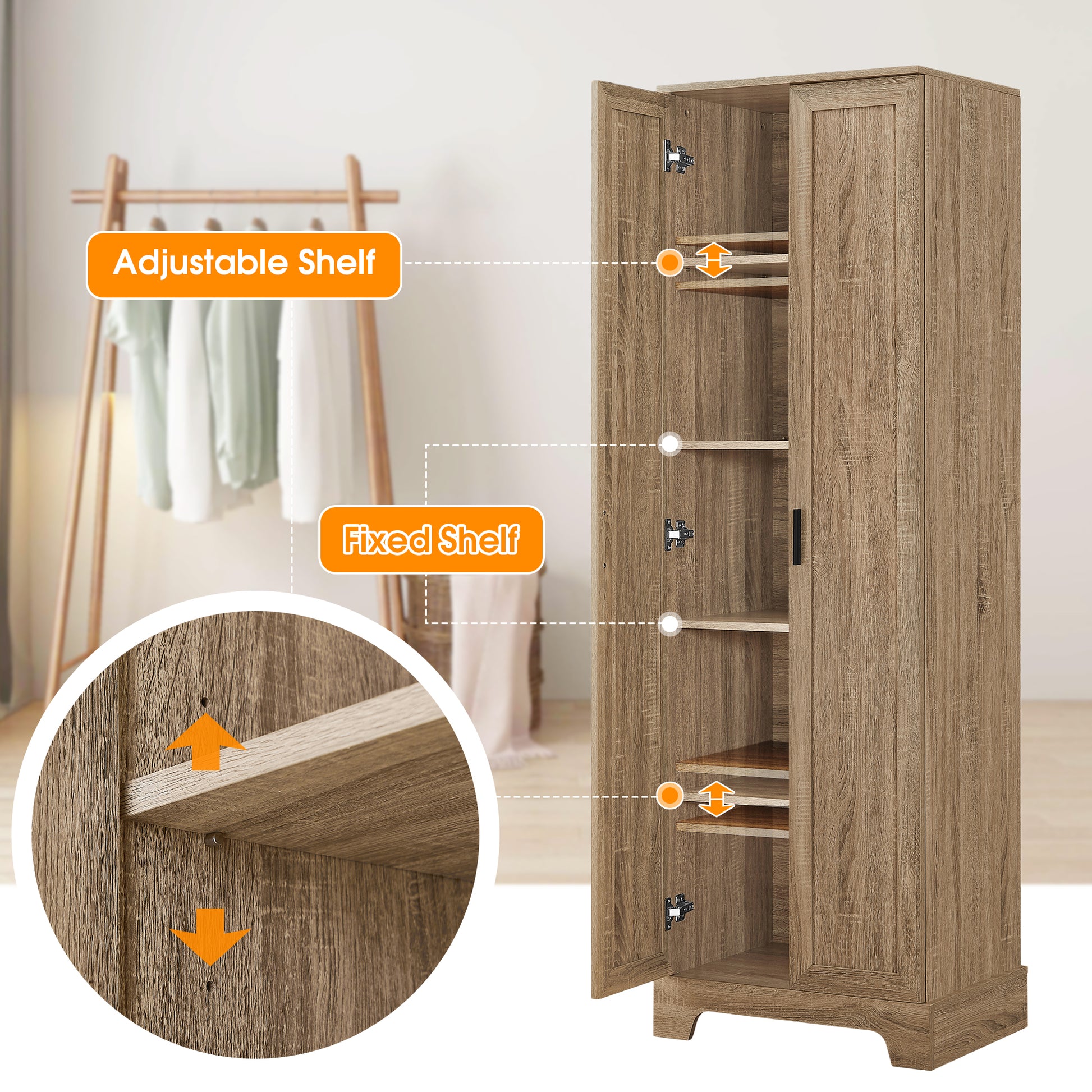 Brown MDF storage cabinet with adjustable shelf and two doors