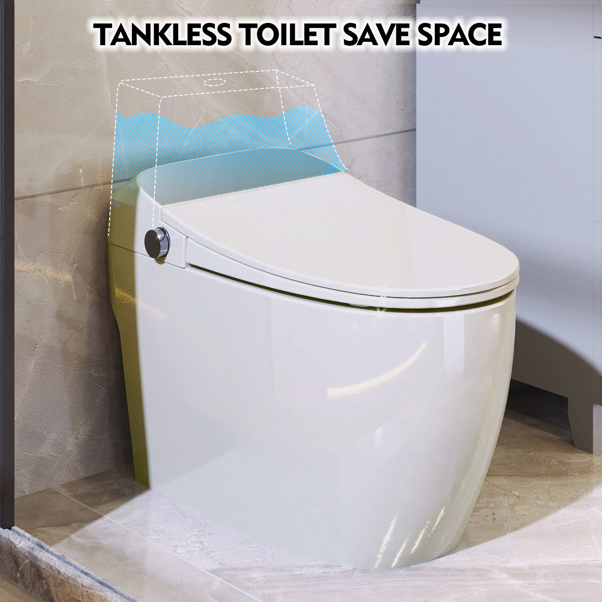 Modern intelligent toilet with heated seat and foot sensor in white
