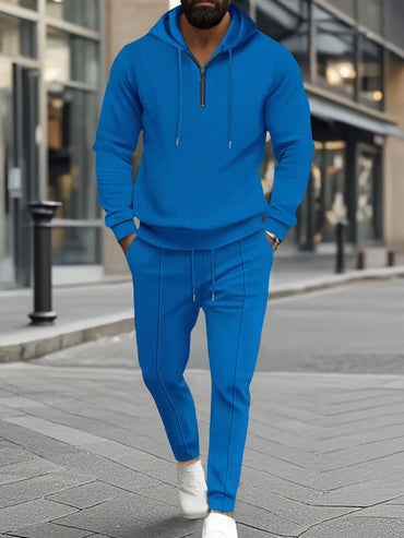 Men’s Full Size Waffle-Knit Hoodie and Jogger Pants Set – Casual Lounge Tracksuit

