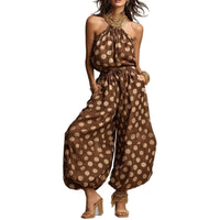New  Polka Dot Halter Neck Women's Summer Bohemian Vacation Casual Beach Loose Wide-leg Jumpsuit Hot Deal Warehouse