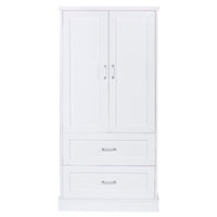 Tall white bathroom cabinet with drawers and double doors