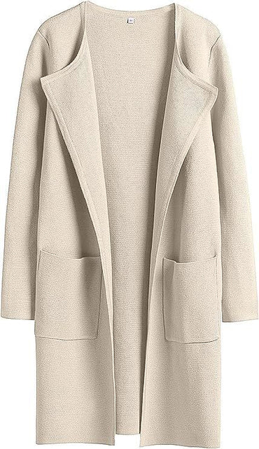 Women's Slim Fit Woolen Mid-Length Coat with Pockets and Lapel – Autumn & Winter Fashion

