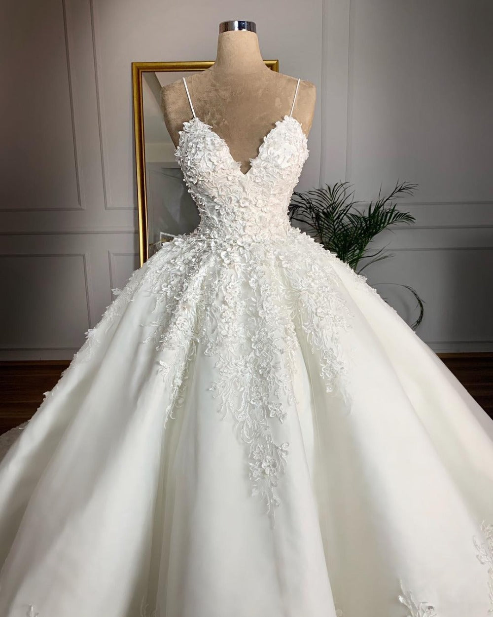 “Evermine Deep V Neck Lace Floor Length Wedding Dress – romantic bridal gown with deep V neckline and delicate lace, perfect for a memorable wedding day – Hot Deal Warehouse bridal”

