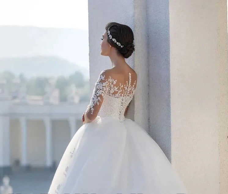 “Forever Yours Mesh Long Sleeve Embroidered Wedding Dress – romantic mesh bridal gown with embroidered details and long sleeves – Hot Deal Warehouse bridal”

