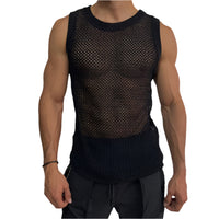 Solid Color Round Neck Sleeveless Hollow Knitted Vest in lightweight, breathable fabric for a stylish and comfortable fit.