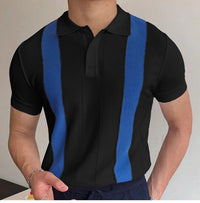 Men's striped slim-fit short-sleeved sweater with a modern, stylish design.