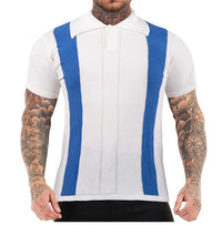 Men's striped slim-fit short-sleeved sweater with a modern, stylish design.