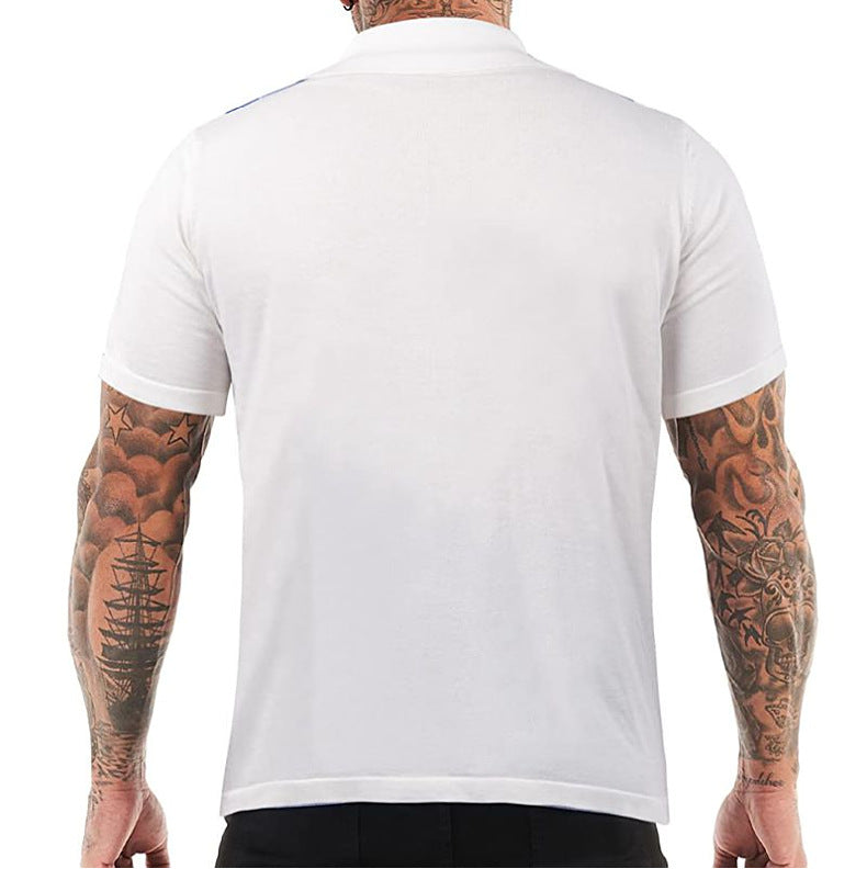 Men's striped slim-fit short-sleeved sweater with a modern, stylish design.