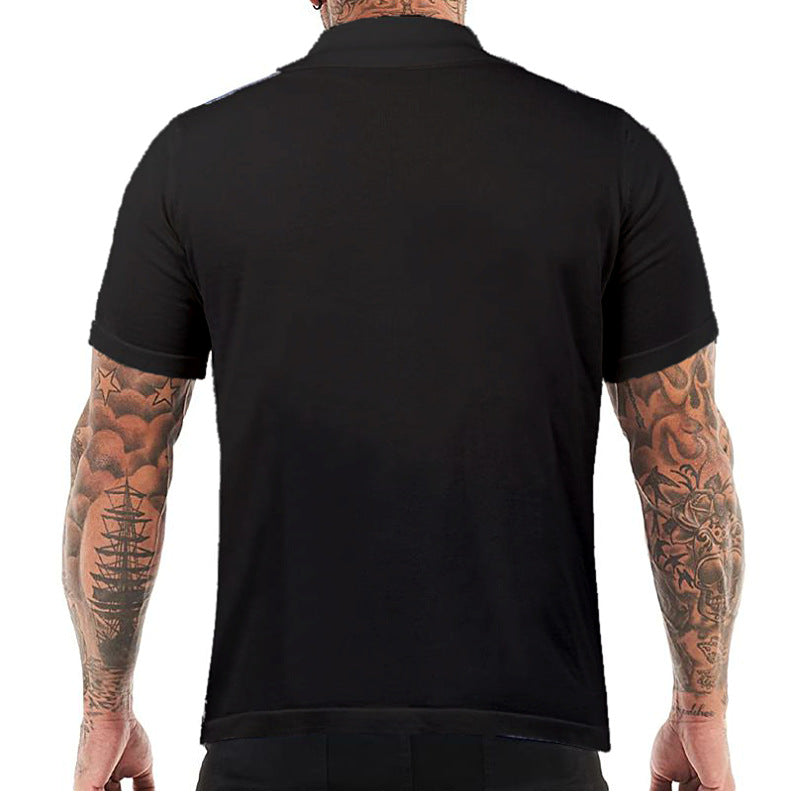 Men's striped slim-fit short-sleeved sweater with a modern, stylish design.