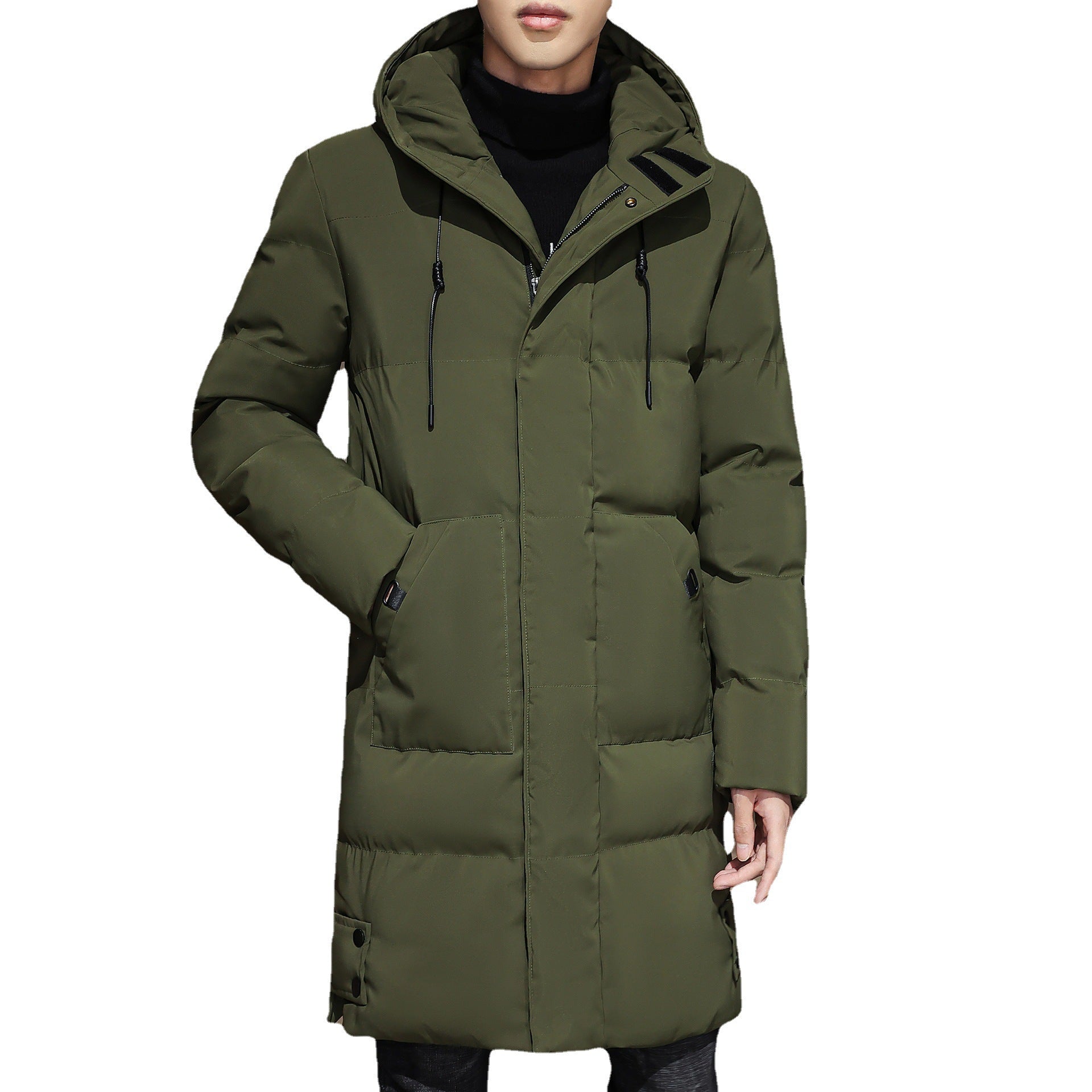 Plus Size Men’s Thick Winter Mid-Length Cotton Coat with Warm Lining

