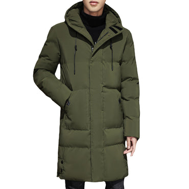 Plus Size Men’s Thick Winter Mid-Length Cotton Coat with Warm Lining

