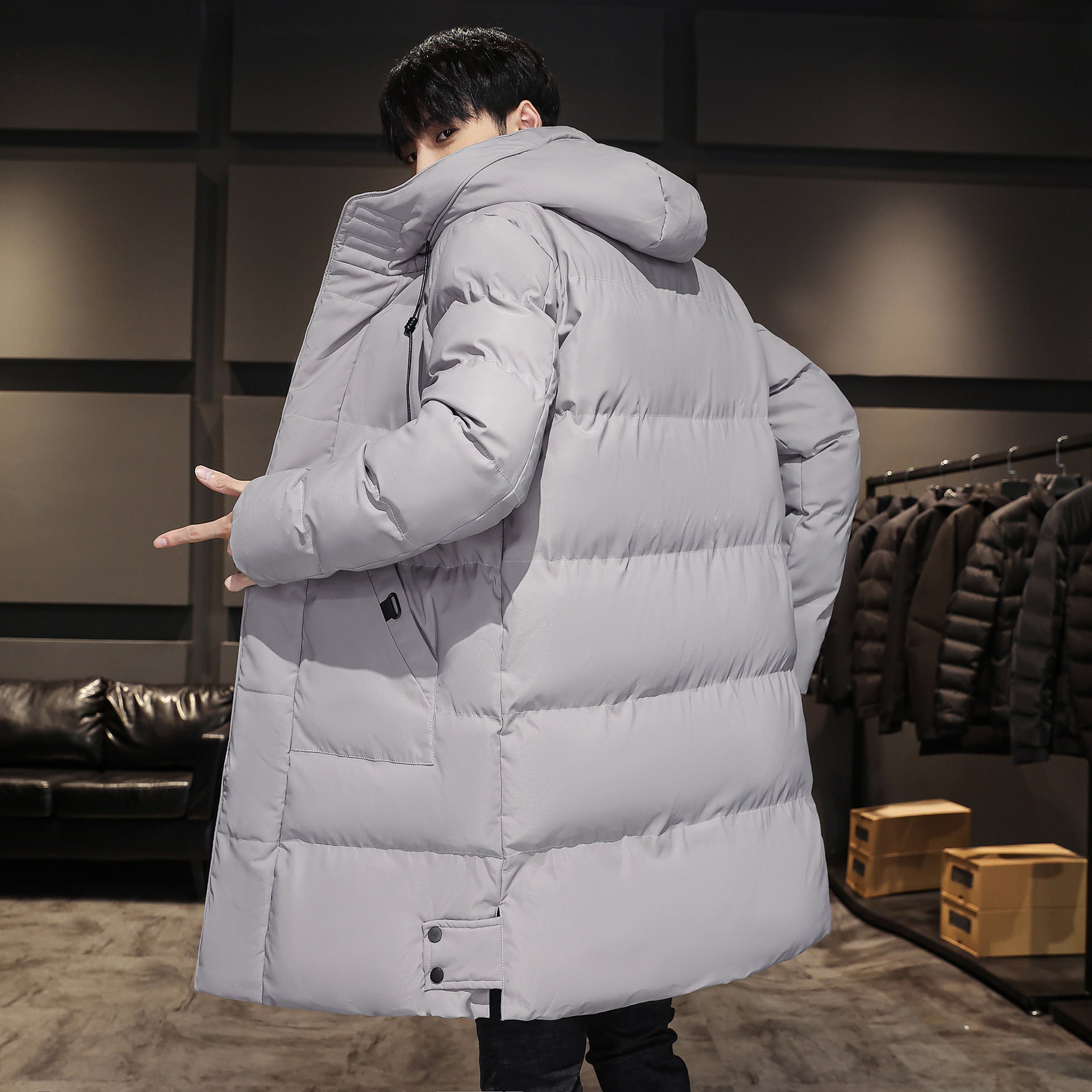 Plus Size Men’s Thick Winter Mid-Length Cotton Coat with Warm Lining

