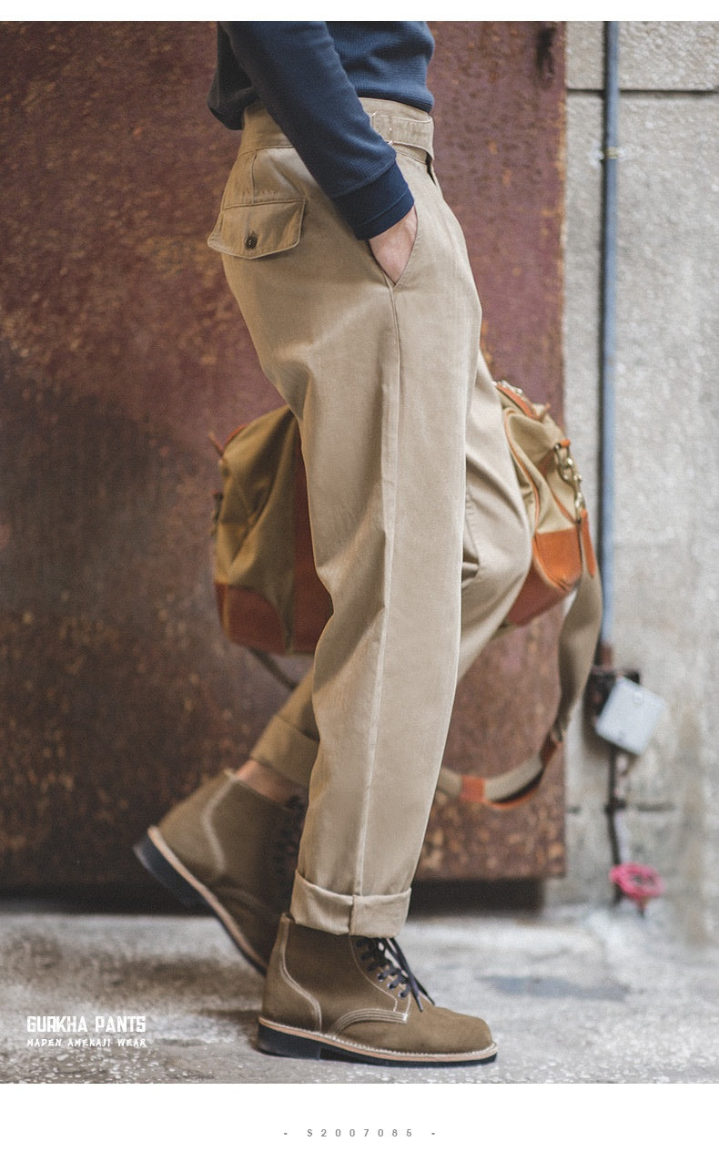 Men's retro high waist straight cargo pants with a vintage design, offering style and comfort for everyday wear.