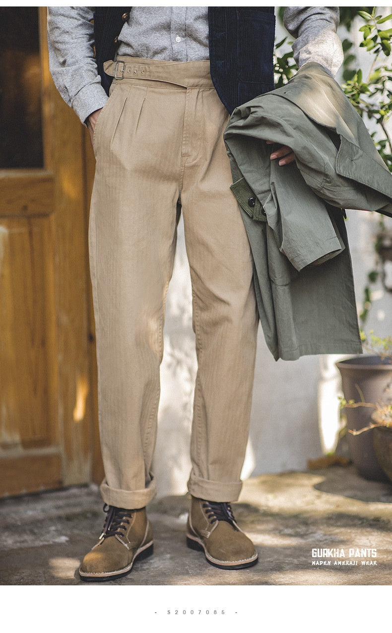 Men's retro high waist straight cargo pants with a vintage design, offering style and comfort for everyday wear.