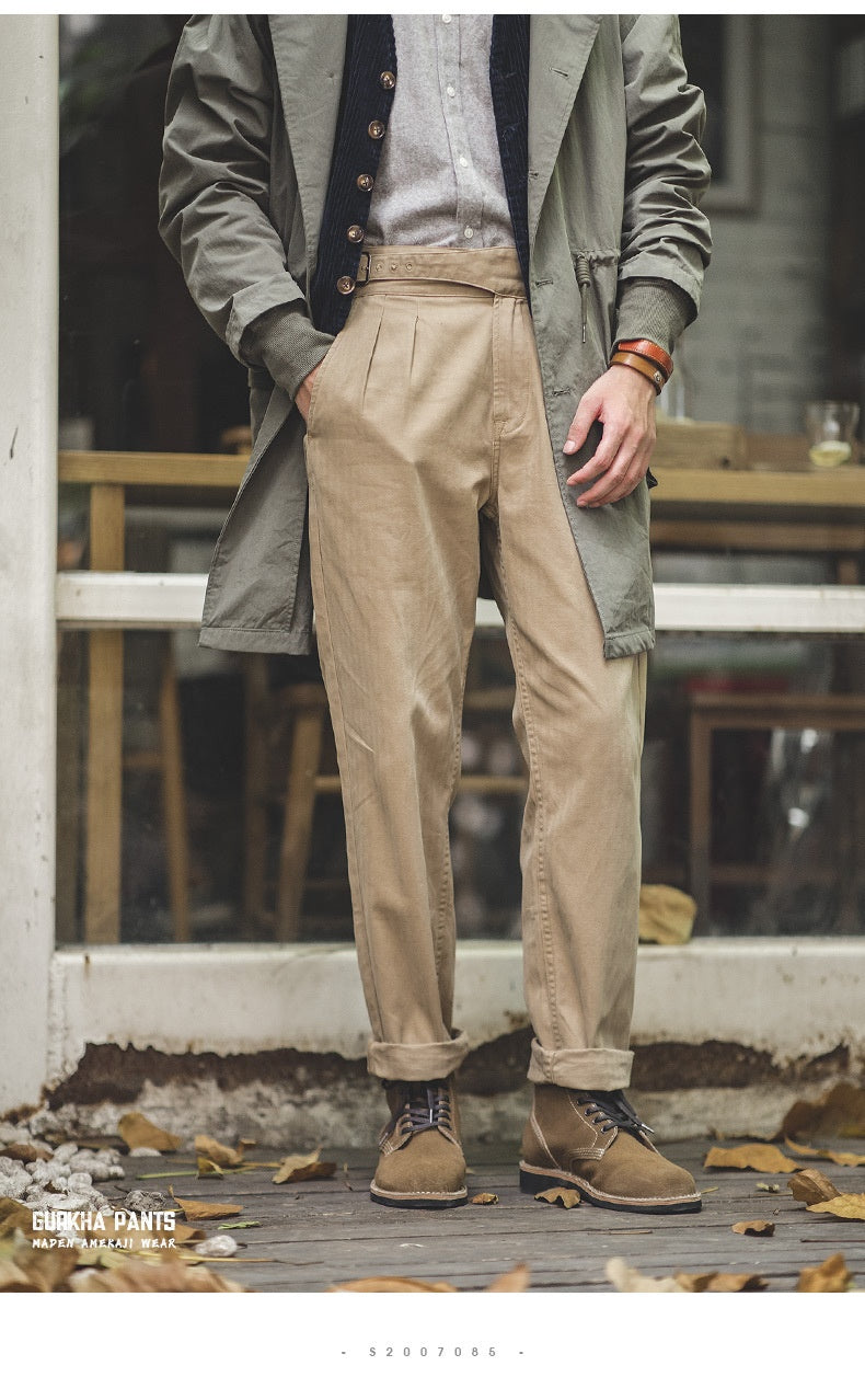 Men's retro high waist straight cargo pants with a vintage design, offering style and comfort for everyday wear.