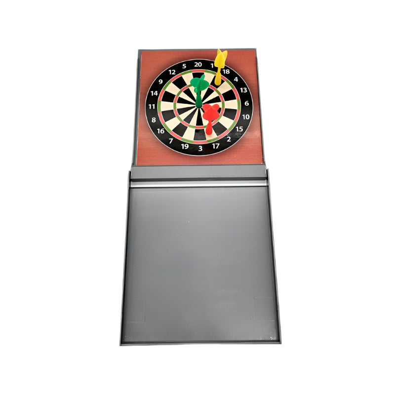 Magnetic dartboard toy set for kids with colorful darts and portable storage box.

