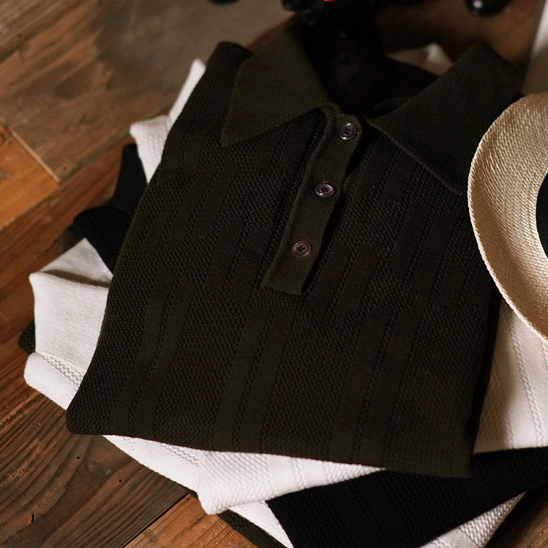 Men's Short-Sleeved Lapel Knitted Polo Shirt – Classic, breathable, and stylish everyday wear.

