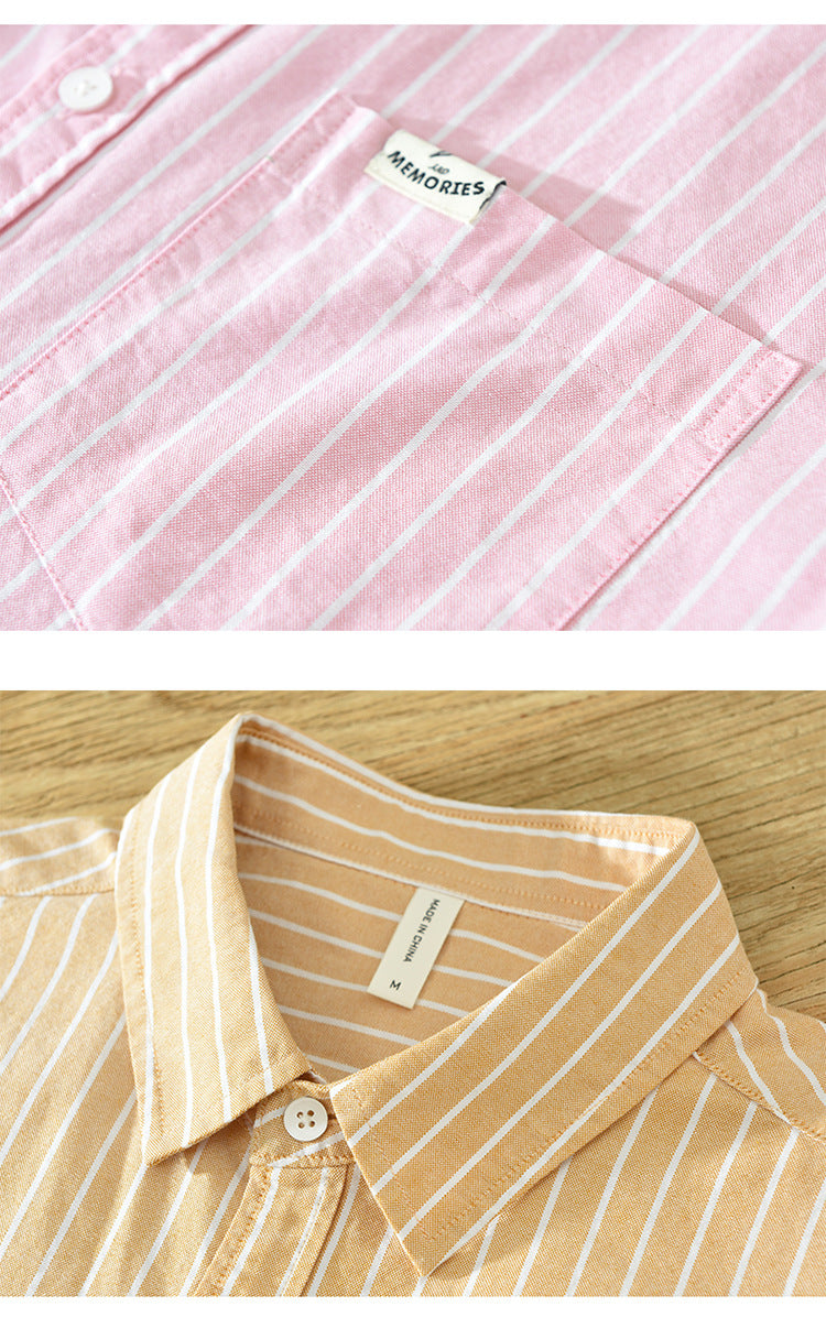 Men's Cotton Casual Striped Oxford Long-sleeved Shirt, breathable cotton, modern striped design, button-down collar, versatile and stylish.