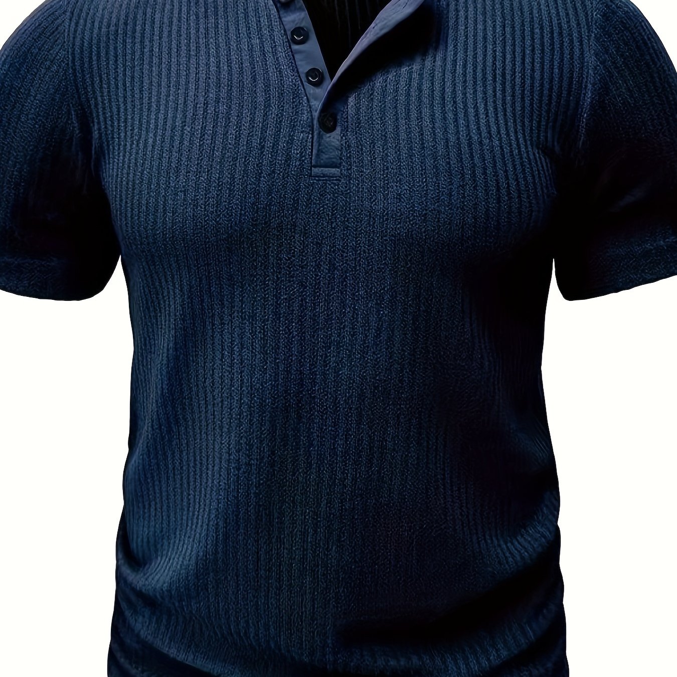Men’s solid stripe pattern knit short sleeve Henley T-shirt—chic and stylish sports top for summer.








