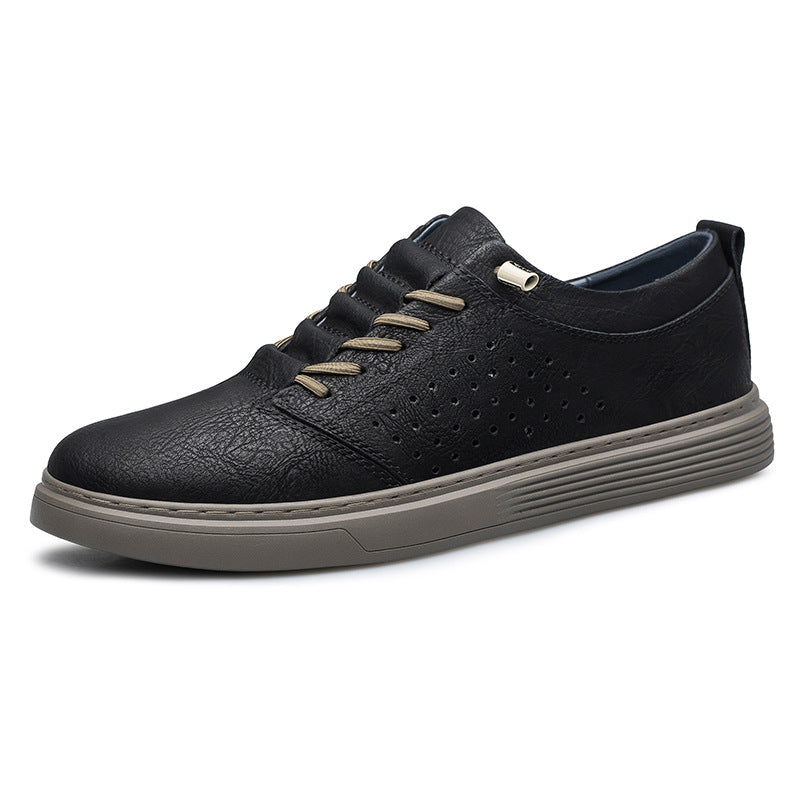 Hollow-out breathable hole shoes with a low-top design and cowhide surface for casual spring and summer wear.








