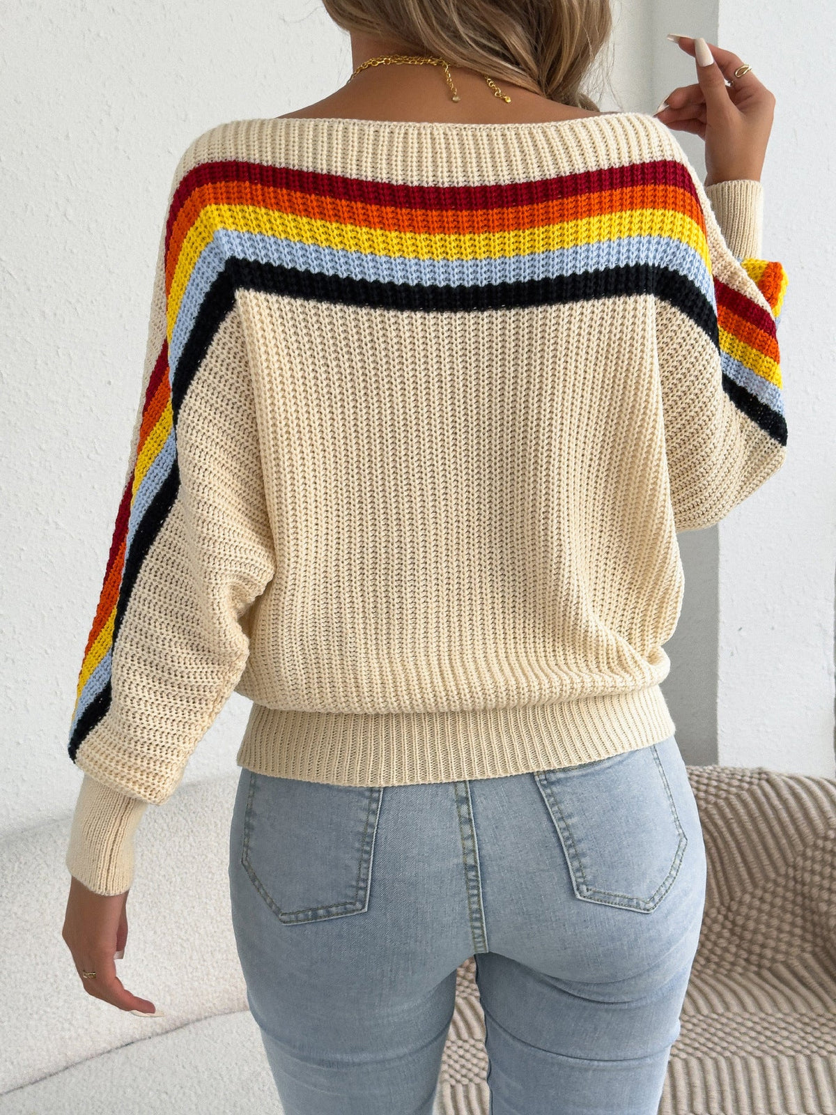 Rainbow Striped Offshoulder Sweater Hot Deal Warehouse