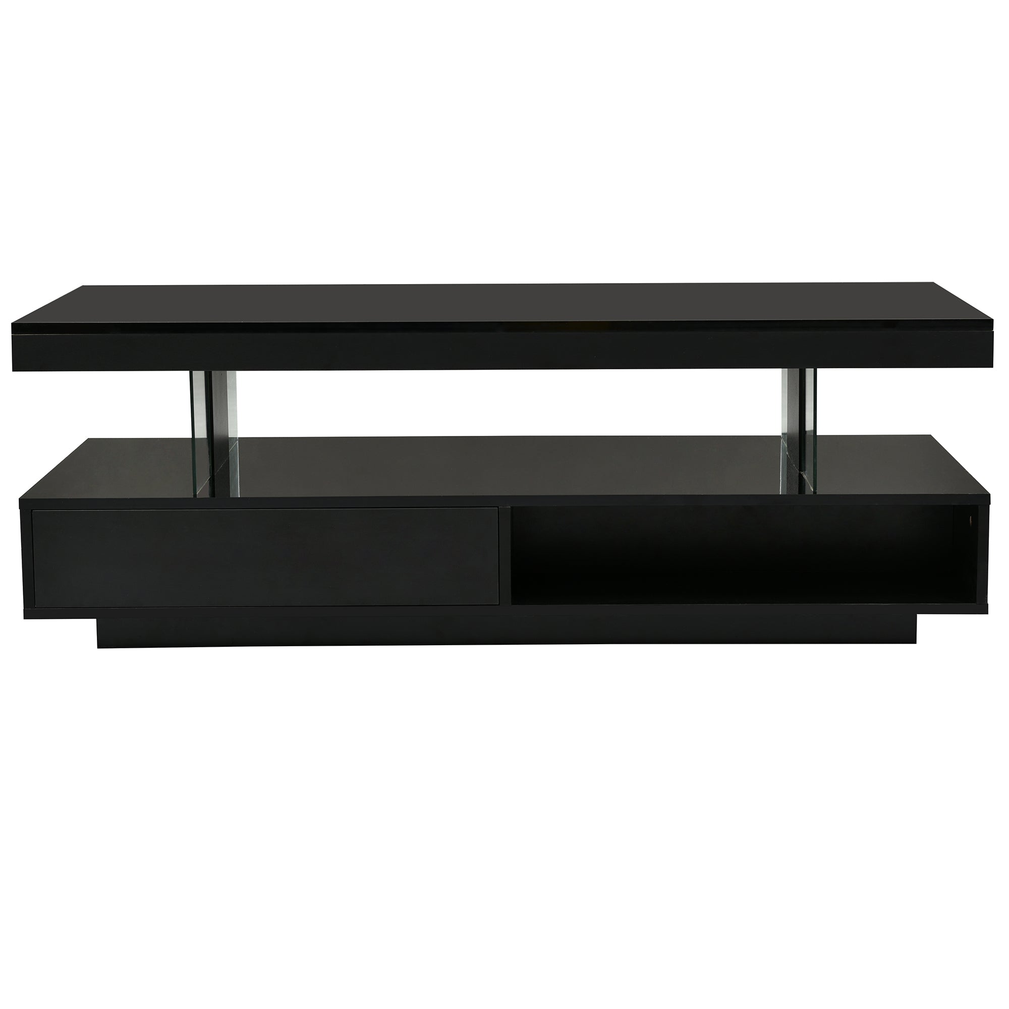 U-Can black LED coffee table with drawers and display shelf