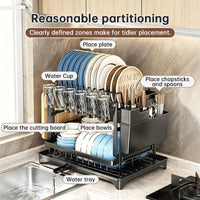 2-Tier Large Capacity Dish Drying Rack, Rustproof Carbon Steel Kitchen Sink Drainer with Cutting Board & Utensil Holder Hot Deal Warehouse