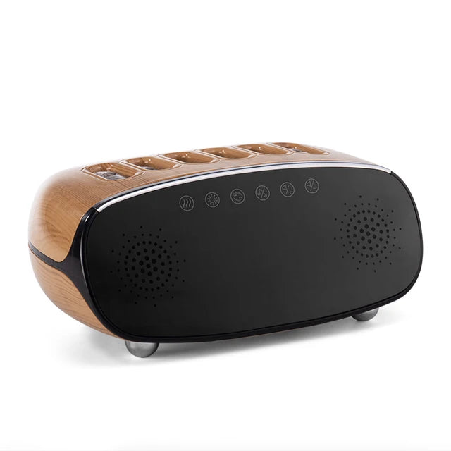 Music clock humidifier with a volcano light effect, combining a functional humidifier with a decorative LED light display and built-in music player, perfect for creating a relaxing atmosphere