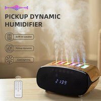 Music clock humidifier with a volcano light effect, combining a functional humidifier with a decorative LED light display and built-in music player, perfect for creating a relaxing atmosphere