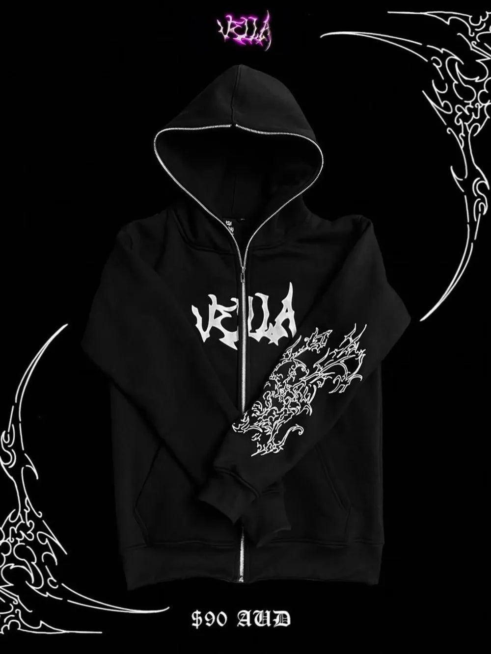 Men's zip-up hoodie with letter print – graphic streetwear style sweatshirt.

