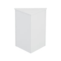 White triangle bathroom storage cabinet with a compact, space-saving design, featuring multiple shelves for organizing toiletries, towels, and other bathroom essentials. Made from durable materials, this sleek cabinet adds a functional and stylish touch to any bathroom decor.