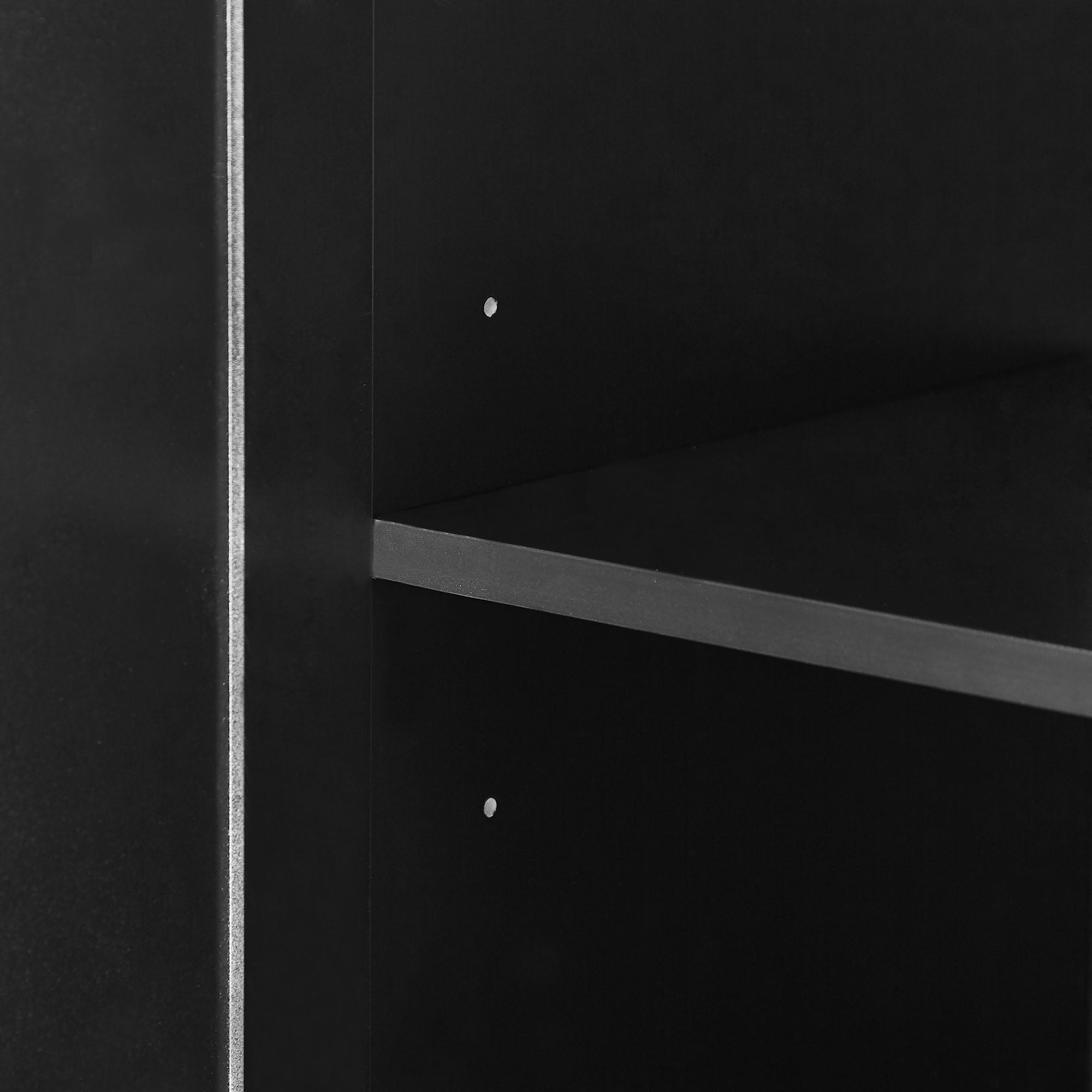 Black MDF tall bathroom storage cabinet with two doors and drawers