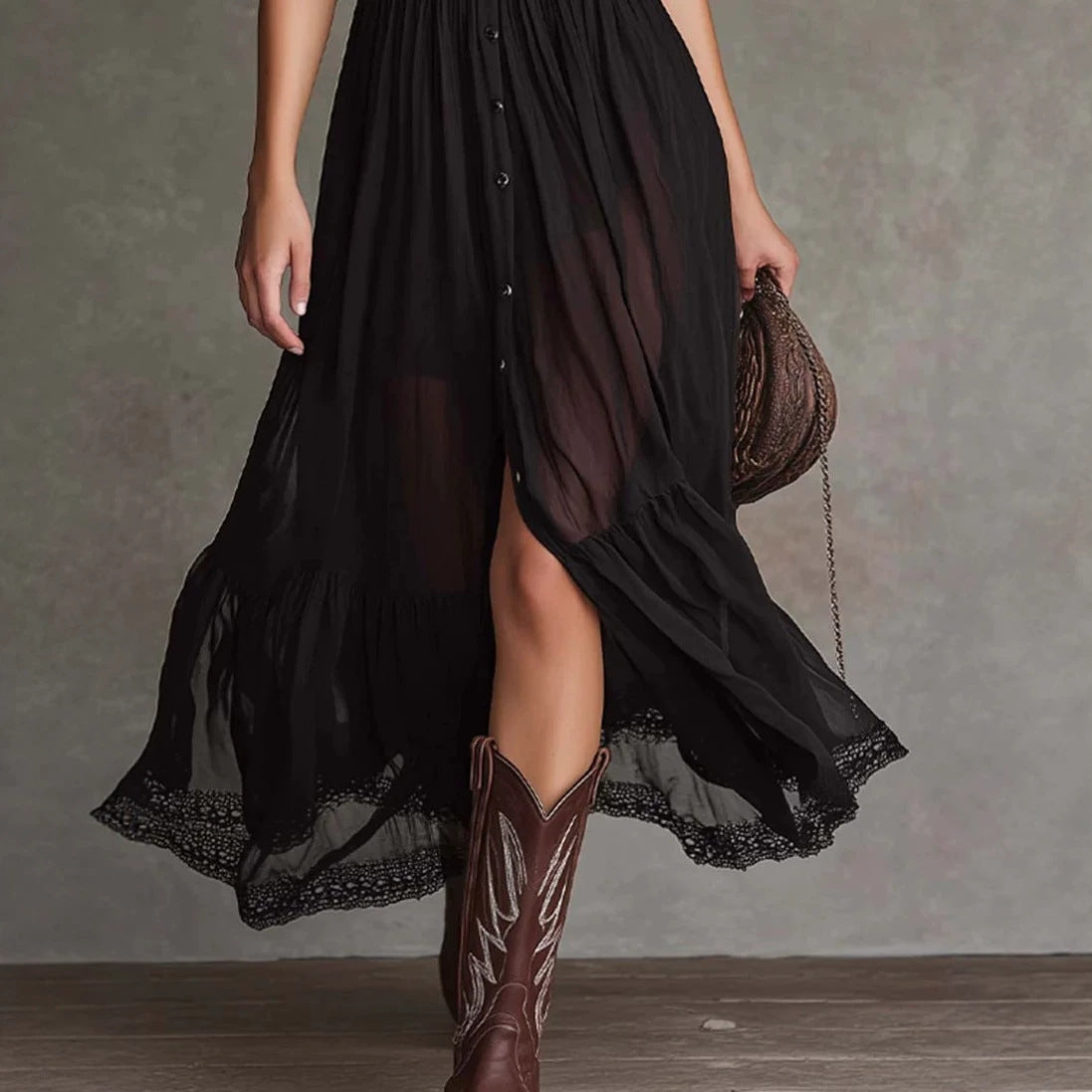V-Neck Ruffle Blouse & Slit Maxi Skirt Set Hot Deal Warehouse