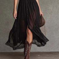 V-Neck Ruffle Blouse & Slit Maxi Skirt Set Hot Deal Warehouse