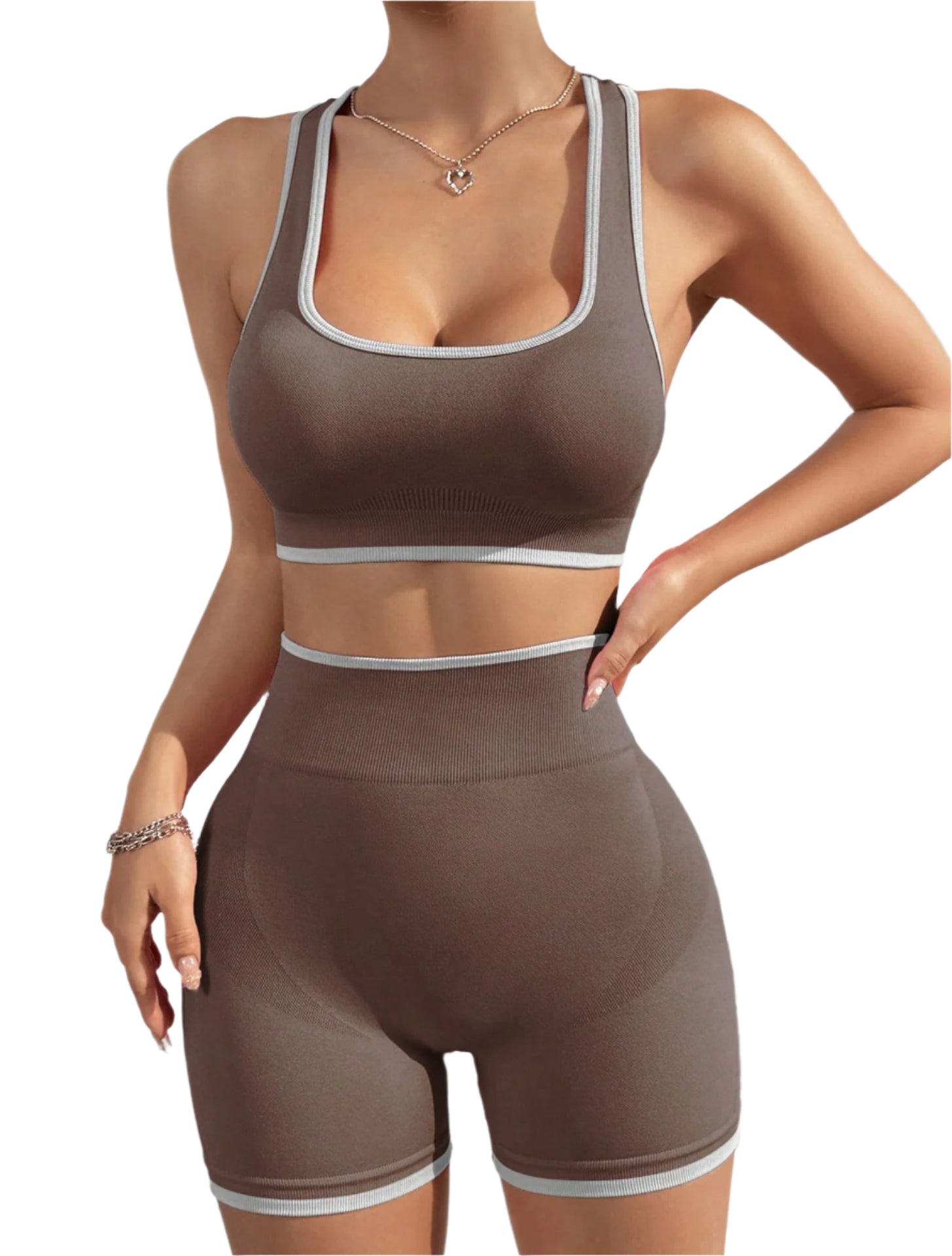 Women's seamless sports yoga set with vest and high-waist shaping shorts, perfect for activewear and workouts.








