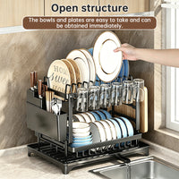 2-Tier Large Capacity Dish Drying Rack, Rustproof Carbon Steel Kitchen Sink Drainer with Cutting Board & Utensil Holder Hot Deal Warehouse