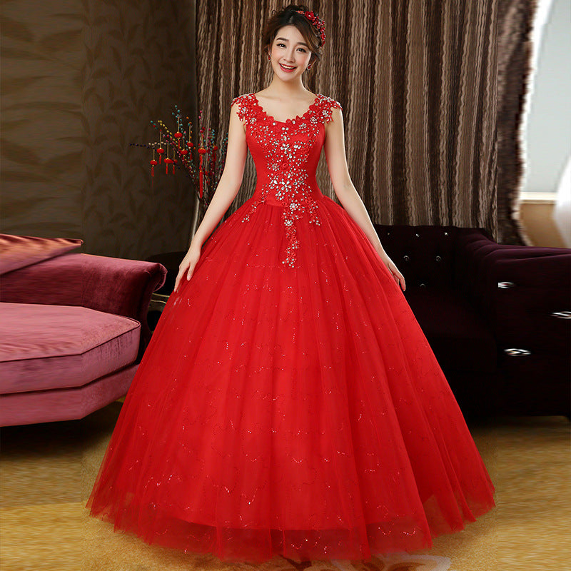 Elegant double shoulder wedding dress with luxurious fabric and intricate details, designed for a timeless and romantic bridal look.

