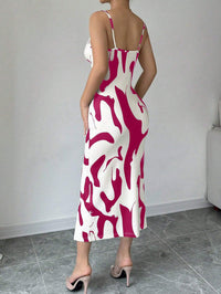 Women's summer printed suspender split dress with lace-up back and slim fit design.

