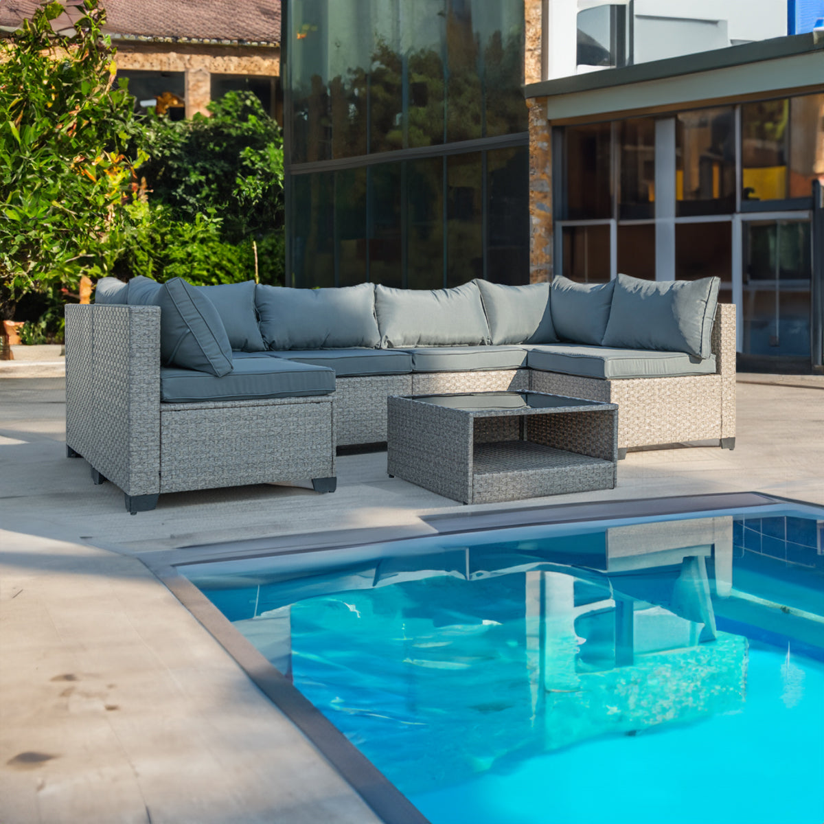 “Archie 7-piece patio furniture set – stylish, weather-resistant outdoor seating and table set for entertaining and relaxing – Hot Deal Warehouse outdoor living”

