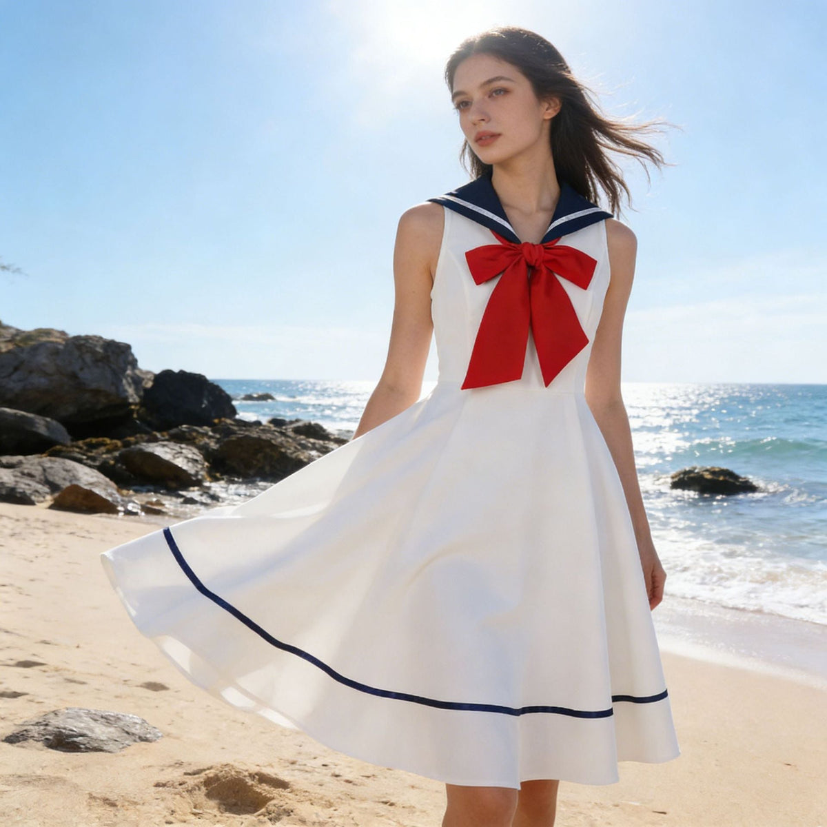 Sailor Bow-Tie Strap Dress Hot Deal Warehouse