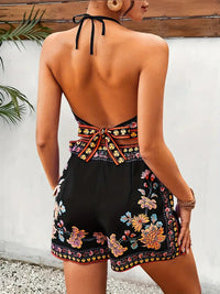 Women's ethnic-style sleeveless vest and shorts set, boho-chic casual summer outfit.








