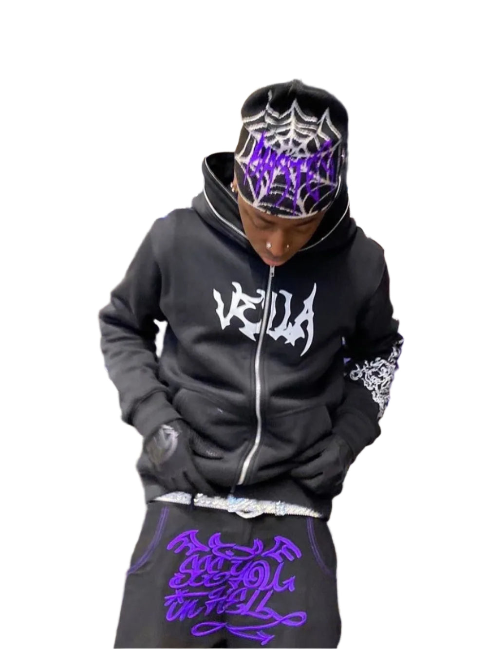 Men's zip-up hoodie with letter print – graphic streetwear style sweatshirt.

