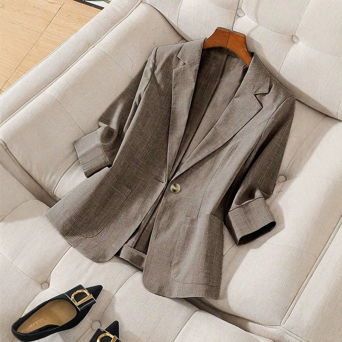Solid color pocket small suit jacket women's button up top Hot Deal Warehouse